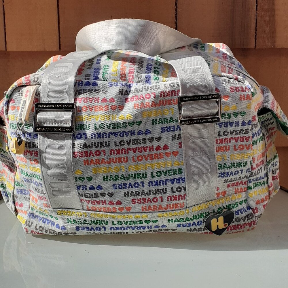 HARAJUKU LOVERS Gwen Stefani Rainbow Letters Gray Canvas Toaster Large Tote Bag